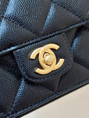 CHANEL FLAP BAG 16 IN BLACK GRAINED CALFSKIN GOLD HARDWARE
