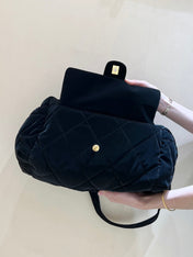 CHANEL HOBO 44 IN COCONEIGE BLACK NYLON VELVET GOLD HARDWARE