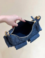 CHANEL 25S LARGE HOBO BAG 35 IN DARK BLUE DENIM GOLD HARDWARE