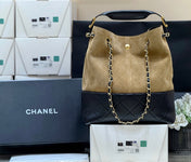 CHANEL 25S SHOPPING BAG 33 IN BROWN AND BLACK SUEDE CALFSKIN