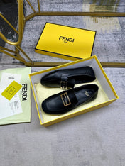 FENDI LOAFERS IN BLACK LAMBSKIN GOLD BUCKLE