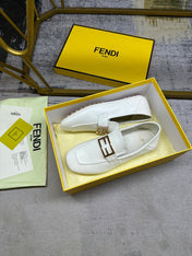 FENDI LOAFERS IN WHITE LAMBSKIN GOLD BUCKLE