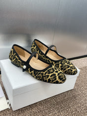 BALLET FLAT CAMEL PONY HAIR CALFSKIN WITH BROWN LEOPARD MOTIF