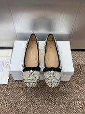 BALLET FLAT IN WHITE MIX BLACK EMBROIDERED CANNAGE TWEED