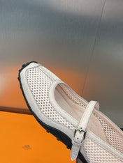 KICHU BALLET FLAT IN LIGHT PINK CROCHET KNIT AND CALFSKIN