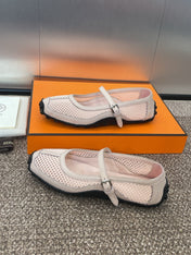 KICHU BALLET FLAT IN LIGHT PINK CROCHET KNIT AND CALFSKIN