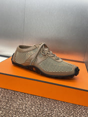 KIGA SNEAKER IN MOCHA BROWN CROCHET KNIT AND CALFSKIN