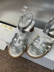 D-CLUB HIGH HEEL SLIDE 25S 55MM IN SILVER GLOSSY CALFSKIN