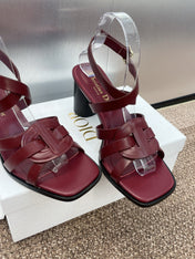 D-CLUB HIGH HEEL SLIDE 25S 80MM IN BURGUNDY RED CALFSKIN