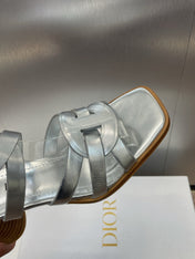 D-CLUB HIGH HEEL SLIDE 25S 80MM IN SILVER GLOSSY CALFSKIN