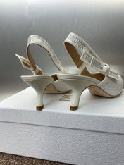 J'ADIOR SLINGBACK 25S PUMP 65MM IN WHITE FABRIC EMBOSSED CRYSTAL