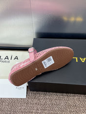 ALAIA MARY JANE FLAT 25S IN LIGHT PINK MESH CALFSKIN
