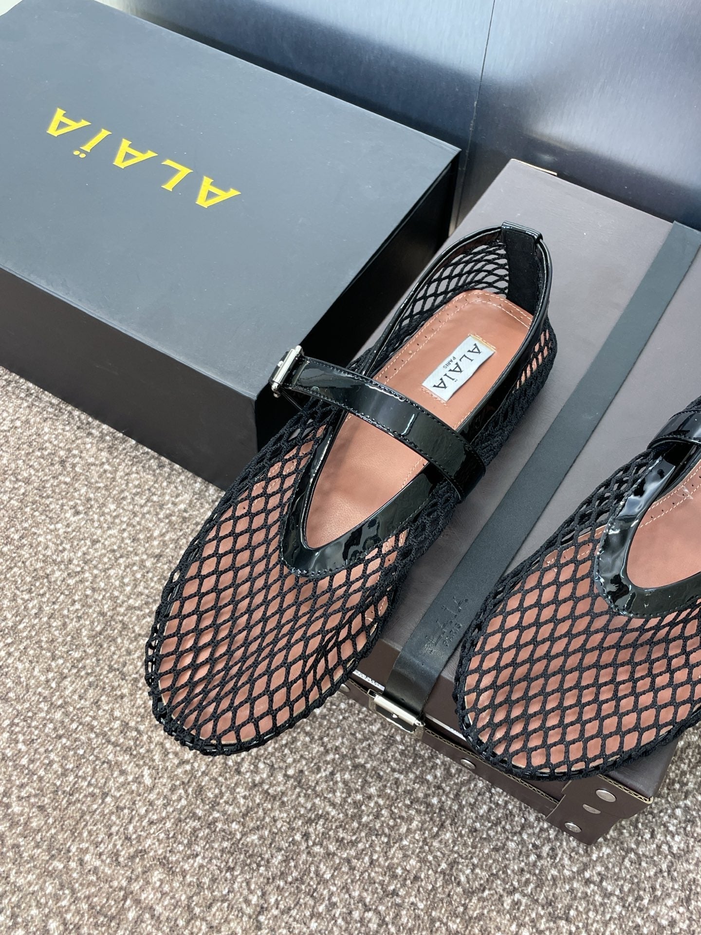ALAIA MARY JANE FLAT 25S IN BLACK MESH CALFSKIN