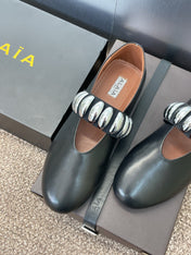ALAIA MARY JANE FLATS 25S IN BLACK CALFSKIN WITH SILVER HARDWARE