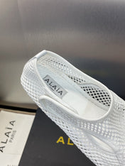 ALAIA MESH MARY JANE BALLET FLATS 25S IN WHITE FABRIC