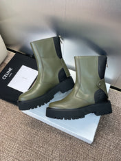 CELINE 26S ANKLE BOOTS 45 MM IN MOSS GREEN CALFSKIN