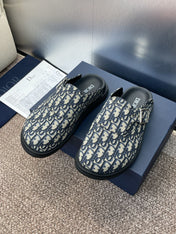 DIOR 25S AQUA MULES WITH OBLIQUE PATTERN IN DEEP BLUE CANVAS
