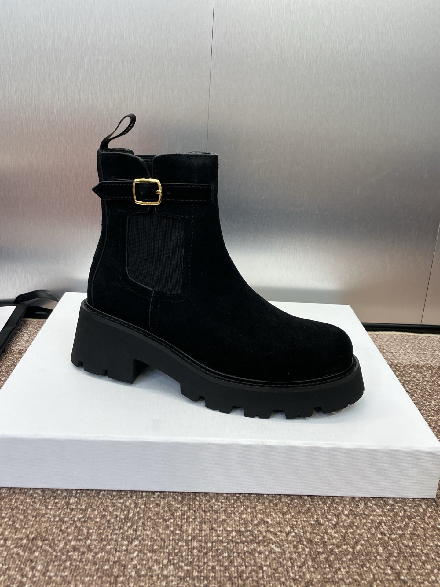 CELINE 26S ANKLE BOOTS 45 MM IN BLACK SUEDE