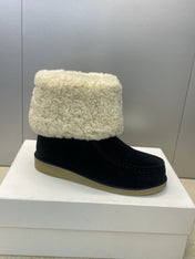 CHLOÉ 26S SHEARLING BOOTS IN BLACK SUEDE