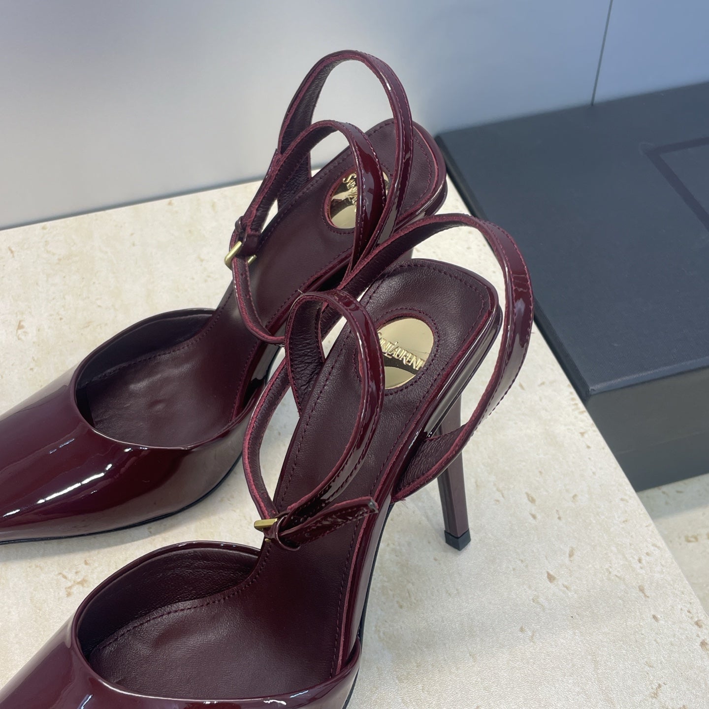 YSL 26S HEELED SANDALS 95 MM IN DARK RED CALFSKIN