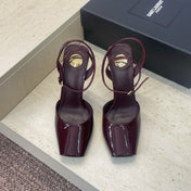 YSL 26S HEELED SANDALS 95 MM IN DARK RED CALFSKIN