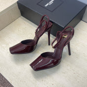 YSL 26S HEELED SANDALS 95 MM IN DARK RED CALFSKIN