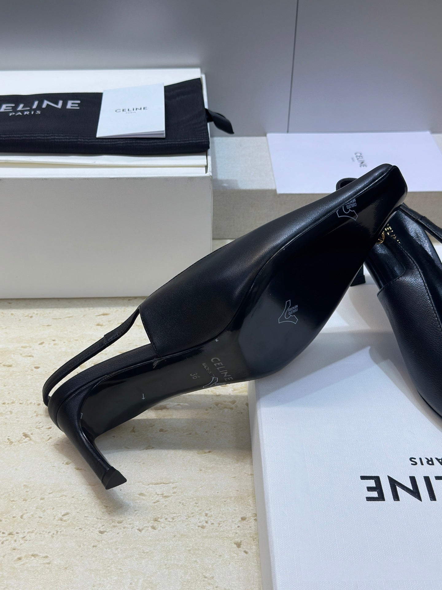 CELINE 26S SLINGBACK HEELS 65 MM IN BLACK CALFSKIN