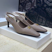 CELINE 26S SLINGBACK HEELS 65 MM IN BEIGE GREY CALFSKIN