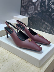 CELINE 26S SLINGBACK HEELS 65 MM IN DARK RED CALFSKIN