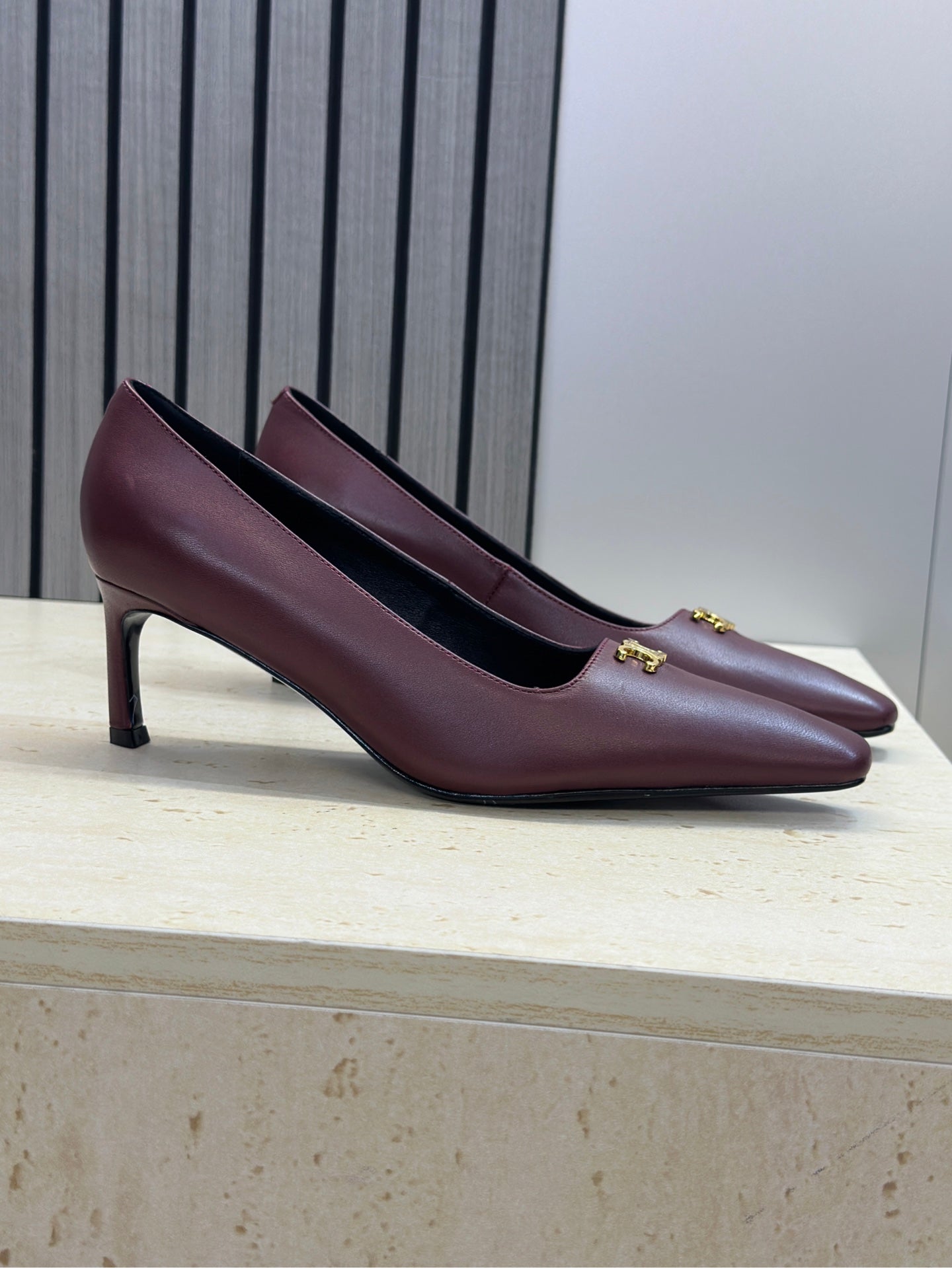 CELINE 26S HIGH HEELS 65 MM IN DARK RED CALFSKIN
