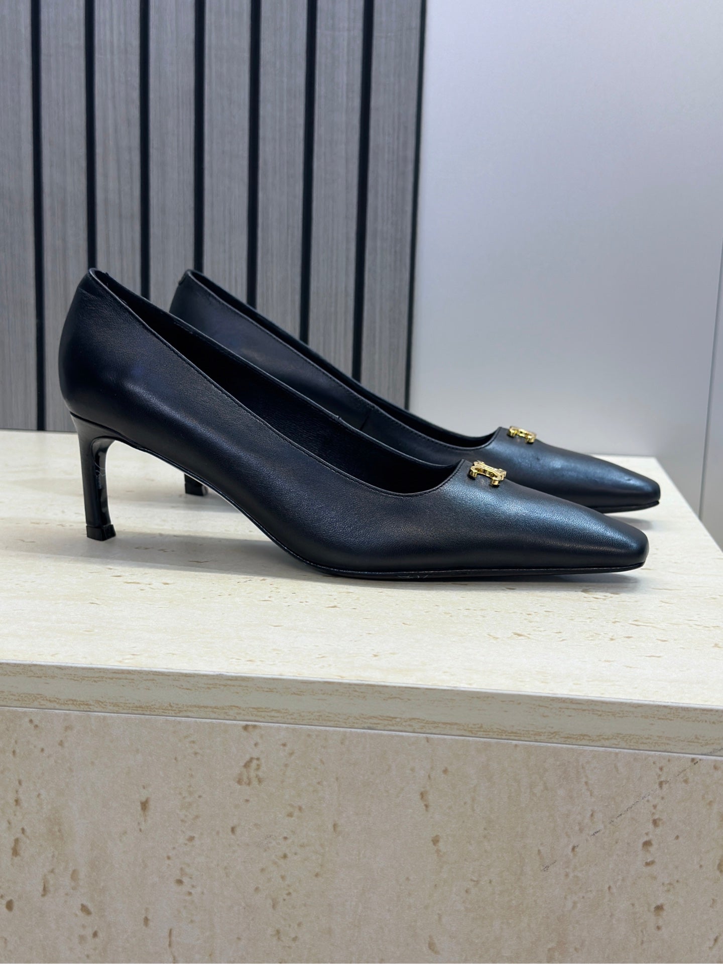 CELINE 26S HIGH HEELS 65 MM IN BLACK CALFSKIN