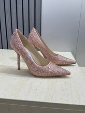 JIMMY CHOO 26S HIGH HEELS 95 MM IN PINK ROSE GOLD CRYSTAL-EMBELLISHED