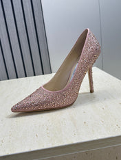 JIMMY CHOO 26S HIGH HEELS 95 MM IN PINK ROSE GOLD CRYSTAL-EMBELLISHED