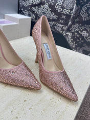 JIMMY CHOO 26S HIGH HEELS 95 MM IN PINK ROSE GOLD CRYSTAL-EMBELLISHED