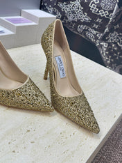 JIMMY CHOO 26S HIGH HEELS 95 MM IN GOLD CRYSTAL-EMBELLISHED