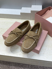 MIUMIU 26S LOAFERS IN BROWN SUEDE WITH BOW