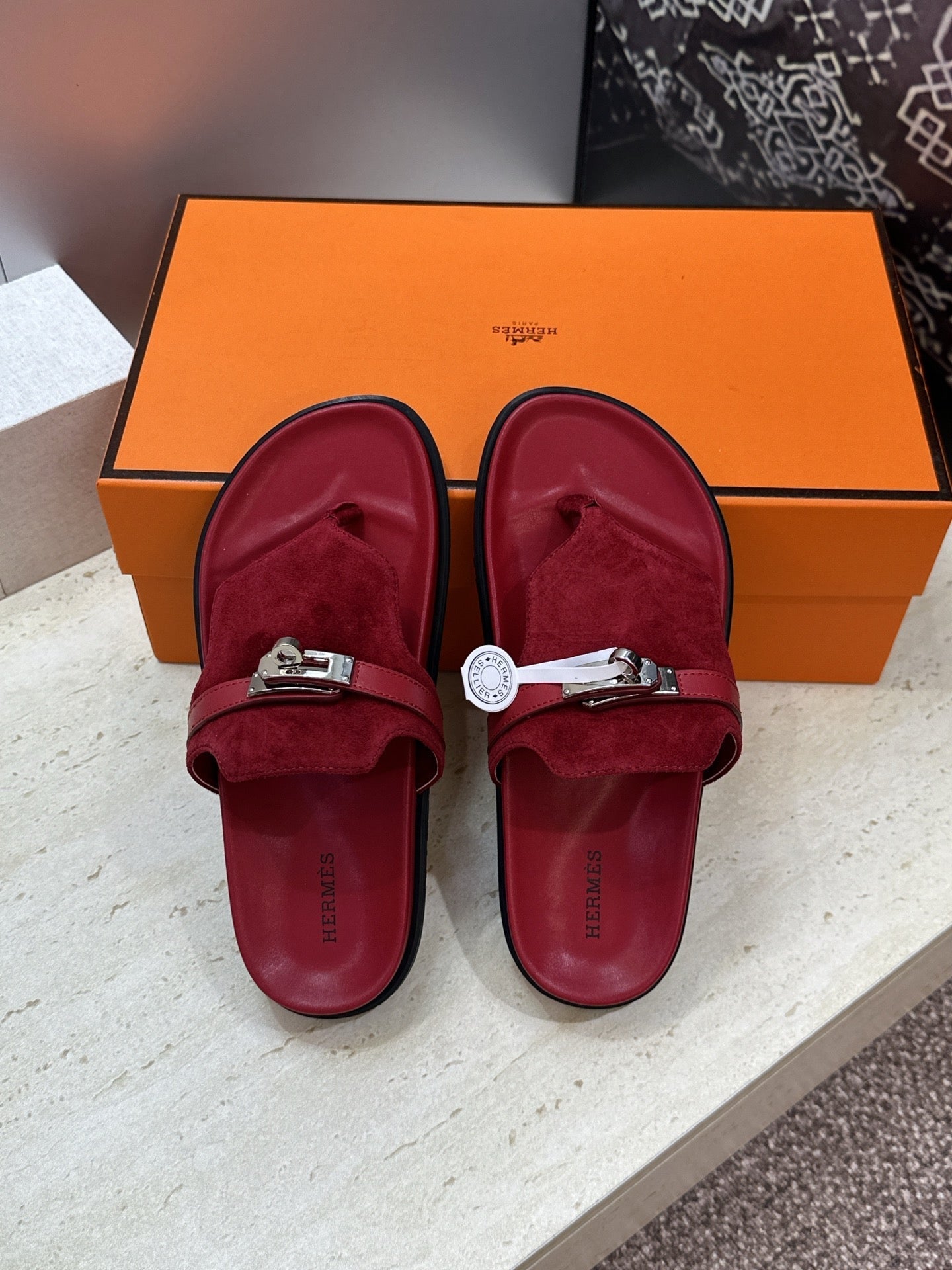 HM 26S EMPIRE SANDAL IN BURGUNDY RED SUEDE SILVER HARDWARE