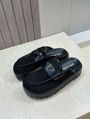 PRADA 26S MULE LOAFERS IN BLACK MESH AND CALFSKIN