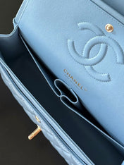 CHANEL 25S CLASSIC FLAP BAG 25 CM IN LIGHT BLUE LAMBSKIN WITH GOLD HARDWARE