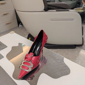 HIGH PUMPS WITH B SILVER BUCKLE IN RED CROCODILE PATTERN CALFSKIN