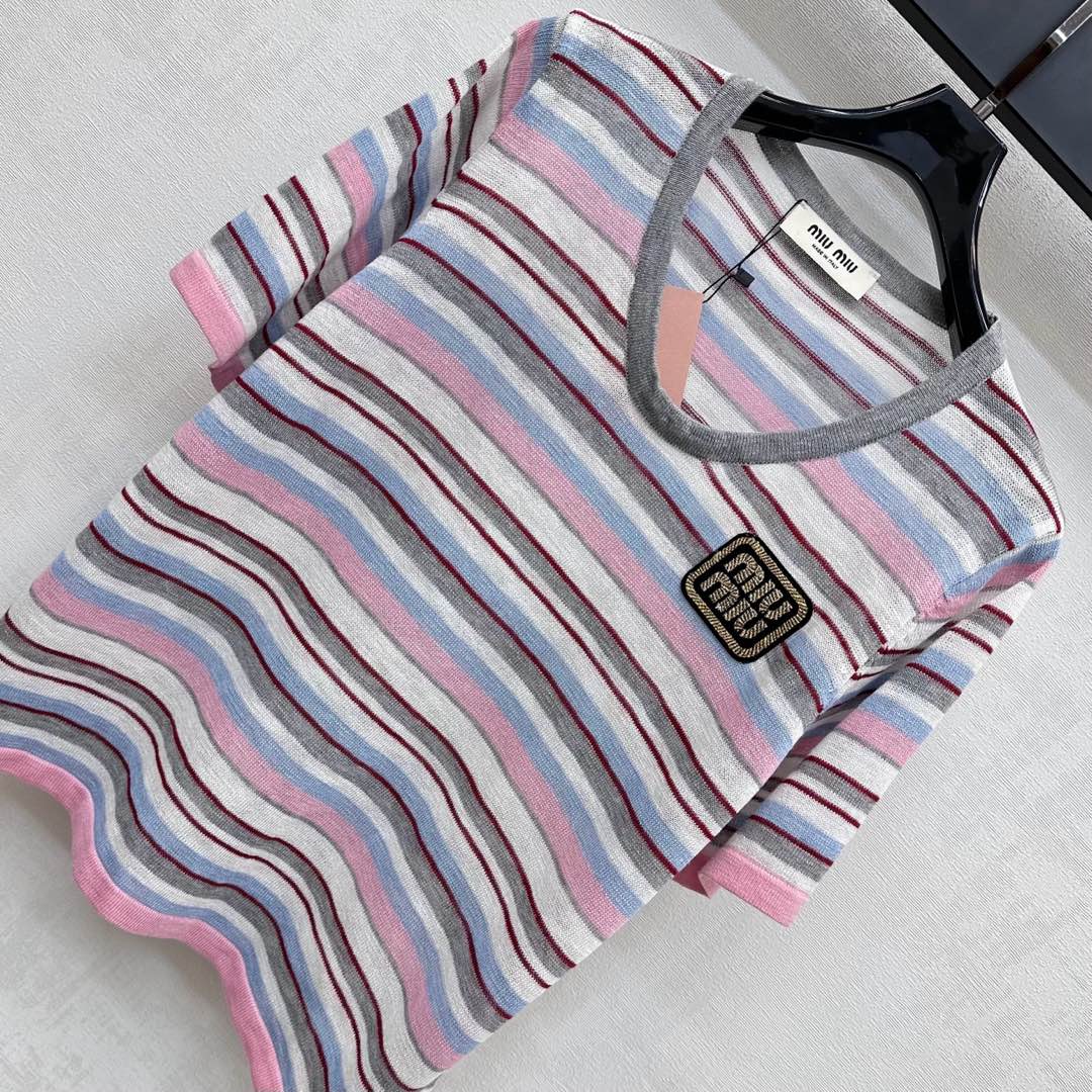 MIUMIU STRIPED KNIT T-SHIRT 273767