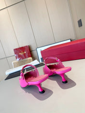 ROCKSTUD CAGED MULES 5 CM IN DEEP PINK CALFSKIN