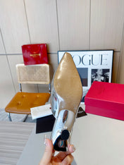 ROCKSTUD CAGED MULES 5 CM IN SILVER CALFSKIN