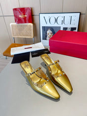 ROCKSTUD CAGED MULES 5 CM IN GOLD CALFSKIN