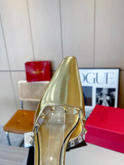 ROCKSTUD CAGED SLINGBACKS 5 CM IN GOLD CALFSKIN