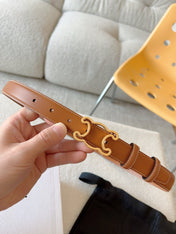 CELINE 25S TRIOMPHE BELT 25MM IN CARAMEL CALFSKIN GOLD HARDWARE 585789