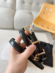 CL BELT 18MM IN BLACK TAURILLON GLOSSY CALFSKIN GOLD BUCKLE
