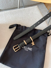 CELINE 25S BELT 18MM IN BLACK ELEGANT CHARM TAURILLON GOLD HARDWARE 585792