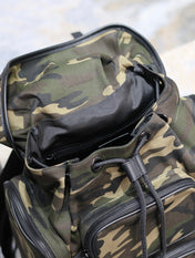 CITY MULTI-POCKET BACKPACK 42 IN CAMOUFLAGE PATTERN NYLON AND BLACK CALFSKIN