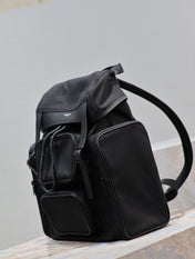 CITY MULTI-POCKET BACKPACK 42 IN BLACK NYLON AND SMOOTH CALFSKIN